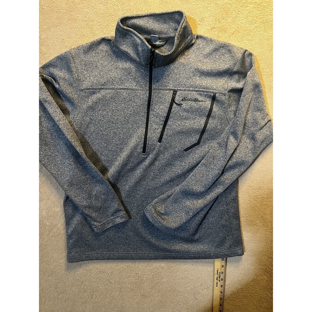 Eddie Bauer Men Large Heather‎ Gray Black First Ascent 1/4 Zip Fleece Pullover
